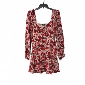 Midnight Doll NWT Red Floral Babydoll Mini Dress Smocked Back Size M